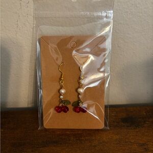 Elegant Red Cherry Pearl Earrings